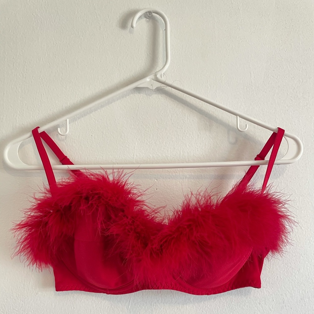 Red Fur Lingerie Bra